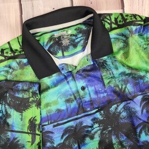 Reel Legends Mens L Freeline Performance Fishing Polo Palm‎ Trees Allover